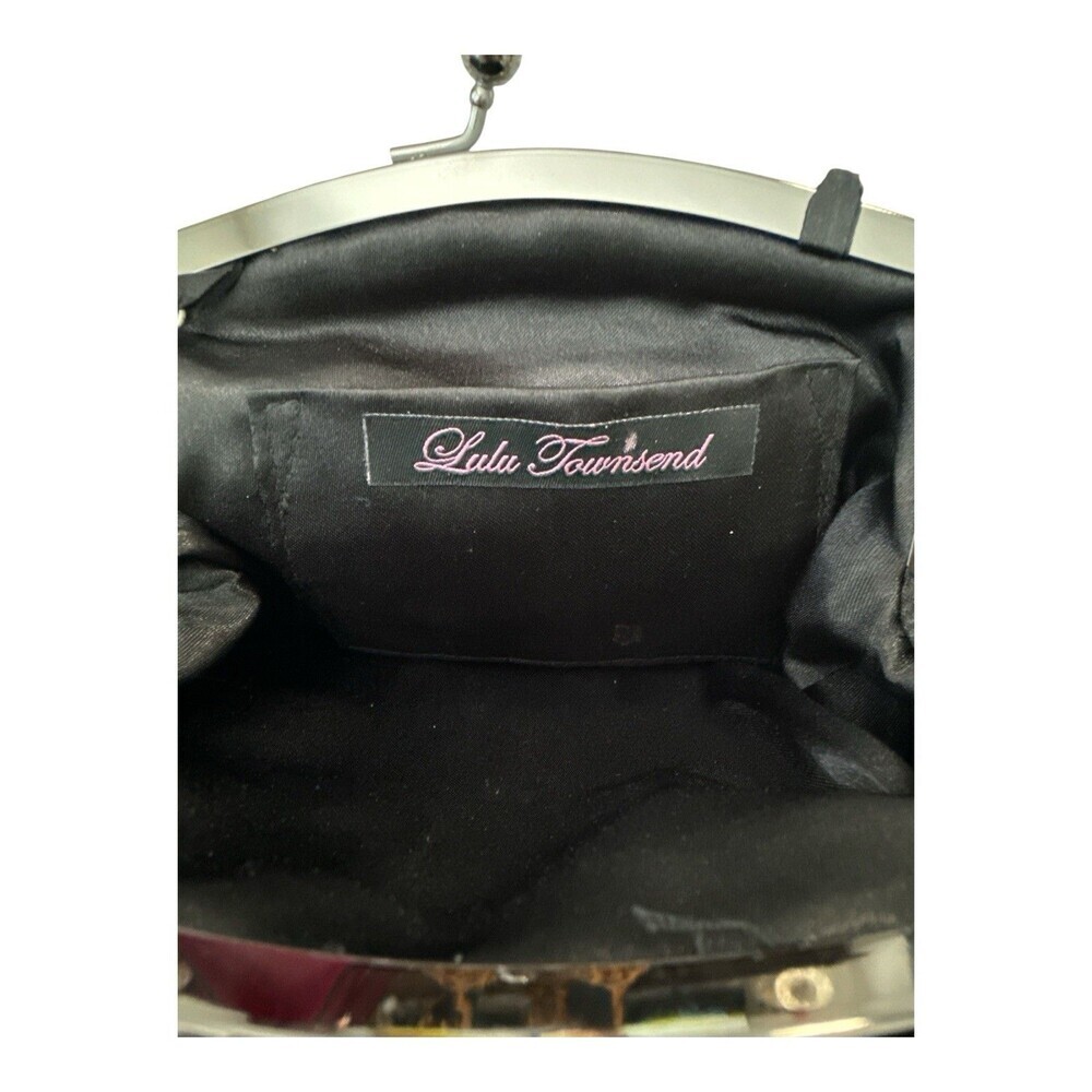 Lulu Townsend Black Rosette Evening Bag Satin Clutch Chain Strap Kiss Lock Purse - Picture 7 of 9